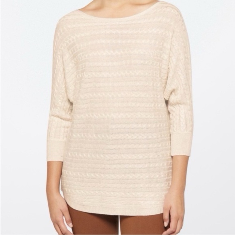 Market & Spruce Cream Cable Knit Dolman Sweater 3/4 Sleeve Lightweight Large